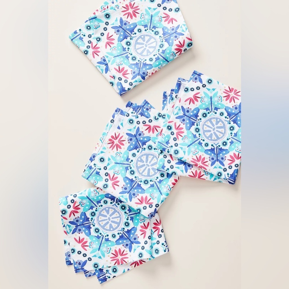 Anthropologie Nesma Butterflies Floral Cotton Napkins, Set of 4